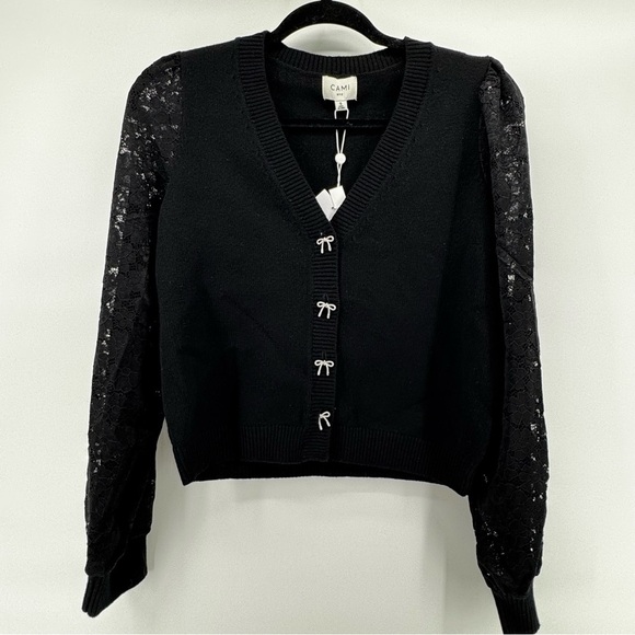 Coquette Cami NYC Revolve Lysandra Cardigan in Black Sz S chic bows feminine HTF - Picture 4 of 9